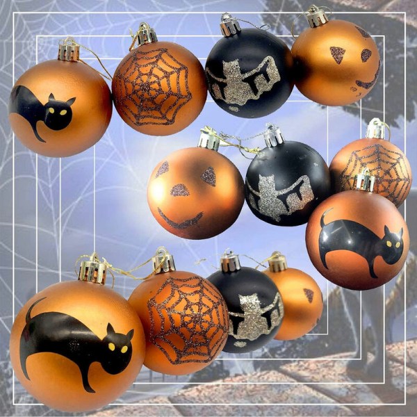 12 kpl Halloween-riippuvia palloja, rikkoutumaton kurpitsalepakkohämähäkkiverkkopallo Halloween-seppele- ja juhlakoristeisiin - Tyyli 1