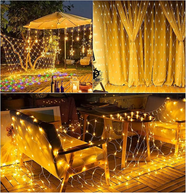 Led Fe-lys Udendørs 320 Leds Fe-lys Net Lys Gardin Varm Hvid 8 Tilstande Jul