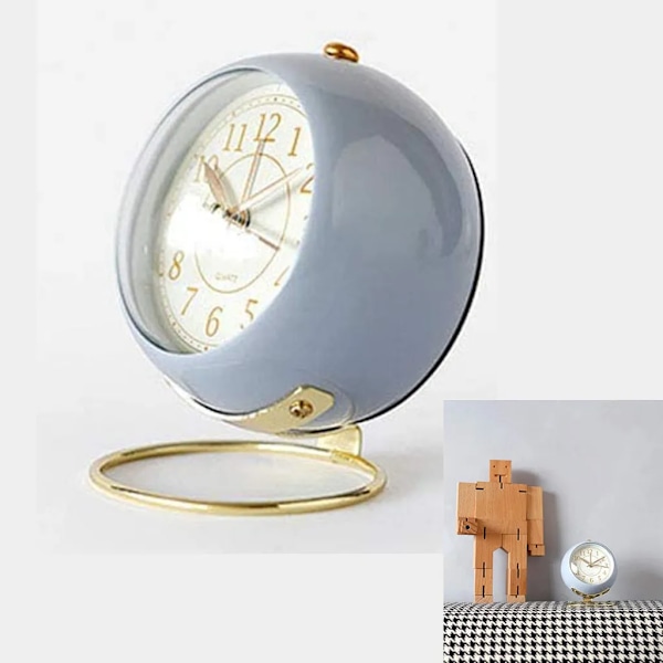 Dubbel Klocka Väckarklocka med Nattlampa, Högt Alarm, Analog Väckarklocka, Tyst, Batteridriven, Retrodesign (Blå)