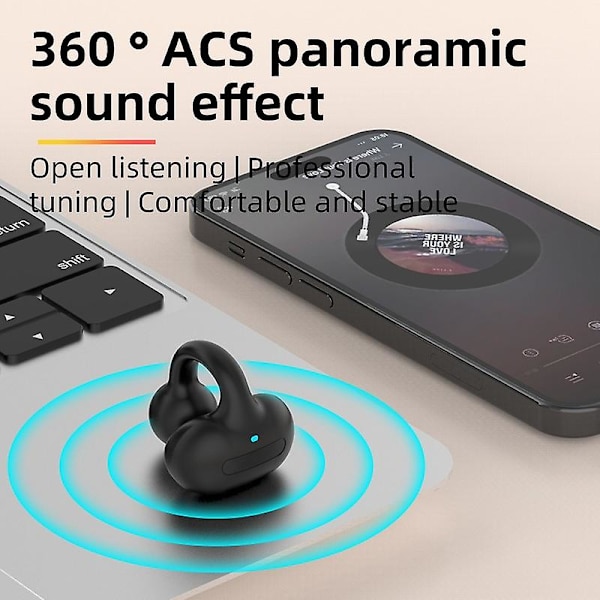 Avoimet langattomat Bluetooth-kuulokkeet, joissa on mikrofoni, kivuton käyttö, urheilukuulokkeet, handsfree-kuulokkeet, hifi-ääni, korvaklipsi, Bluetooth-kuulokkeet A