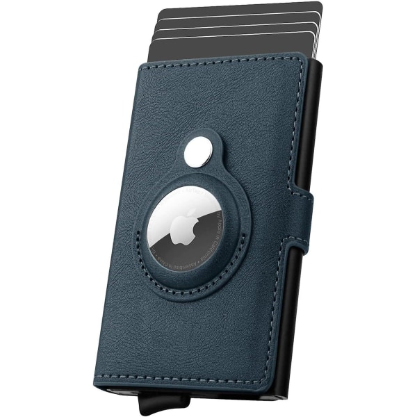 AirTag herrplånbok kreditkortshållare, Rfid-blockerande läderkorthållare Pop-up metallbankkortshållare (blå)
