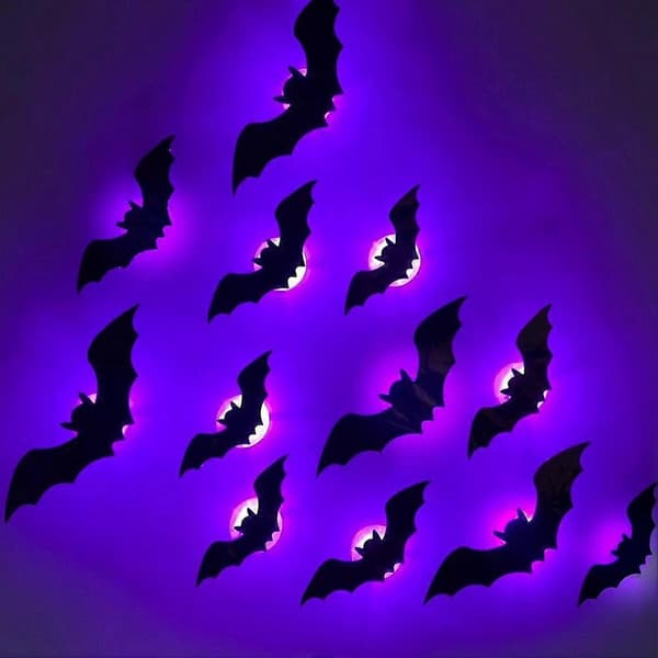 LED Halloween veggdekor med lysende flaggermus og edderkopper 3D-festdekor Bat 24pcs