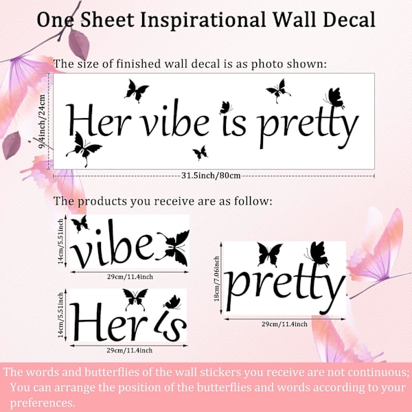 Veggdekor VIVID Butterflies Art Wall Sticker Inspirerende sitater Positiv veggdekal klistremerke