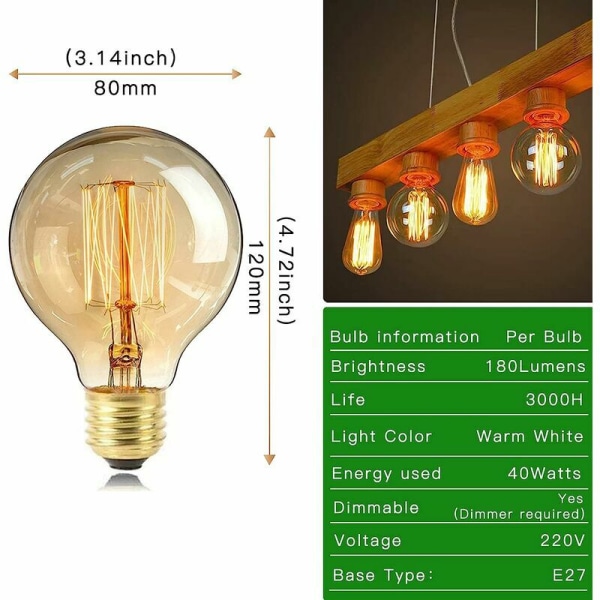 Vintage Edison glödlampa 40W E27 (paket med 6)