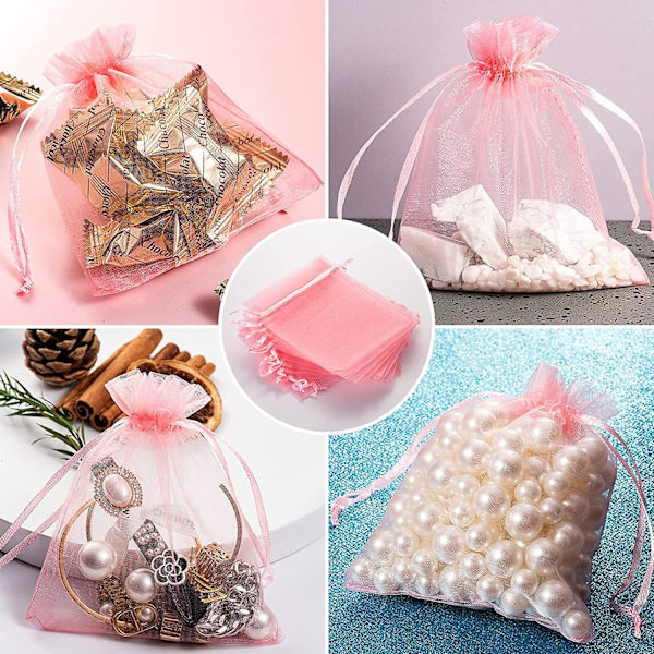 100 stk. 4x4,72 tommer gennemsigtige organzaposer. Blush Pink bryllupsgaveposer