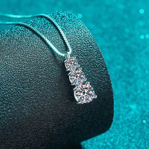 Rund Tre Sten Resa 925 Silver Hängsmycke Halsband Med 7a Zirkon