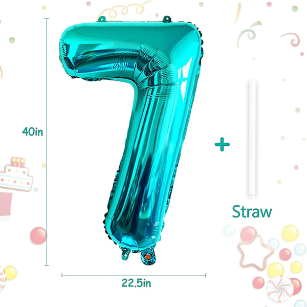 40 tuuman Tiffany-sininen numero 7 -ilmapallo. Isokokoinen sininen numeroilmapallo