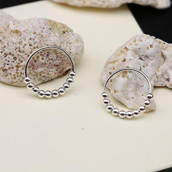 925 Sterling Silver Ångestdämpande Ring För Kvinnor Män Fidget Ringar För Ångest Ångestring Med Pärlor Spinner Ring För Ångest Snurrande Ring (10)