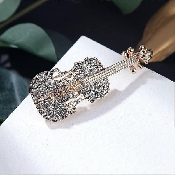 Violinbrosch för kvinnor, modeaccessoar med strasskristall för bröllop, festgåvor - -