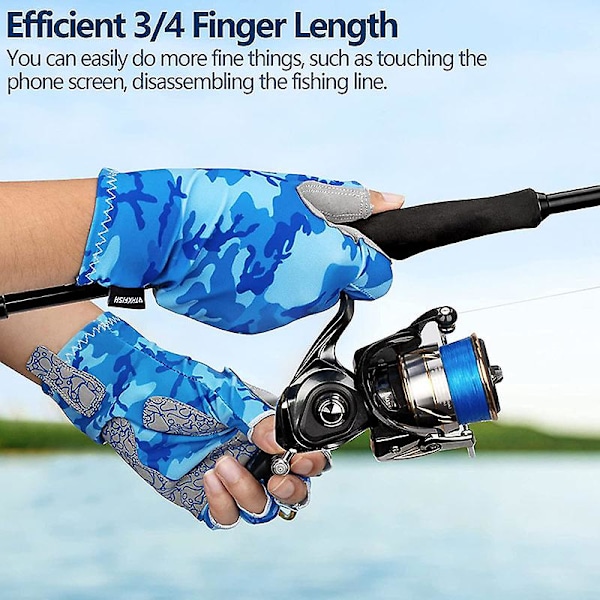Dww-1 par fiskehandskar L/XL, blå, halkfria kamouflagehandskar för jakt, handskar för fiske, jakt, camping, vandring, fotografering