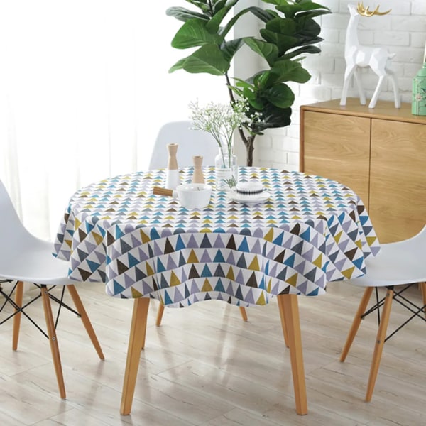Nordisk stil blandad polyester bomull rund bordsduk Flerfärgad triangel vit linje grå print bordsduk