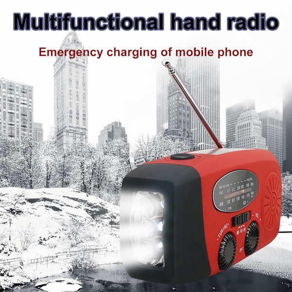 Hätäkäynnisteinen aurinkosääradio LED-taskulampulla (E)
