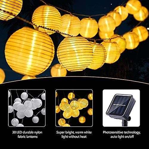 Solcelledrivne lyslenker, 6m 30 LED utendørs fe lys lanterne 8 moduser vanntett lanternedekor