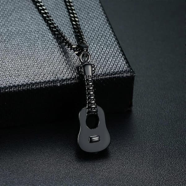 3x Gitarr Kremering Urna Halsband Kedja Sorgegåva för Människa Husdjur svart