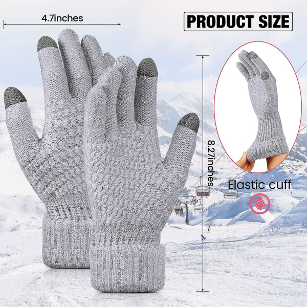 2 par vinterhandskar med pekskärm. Varmt ullfoder Stickade handskar med elastiska muddar