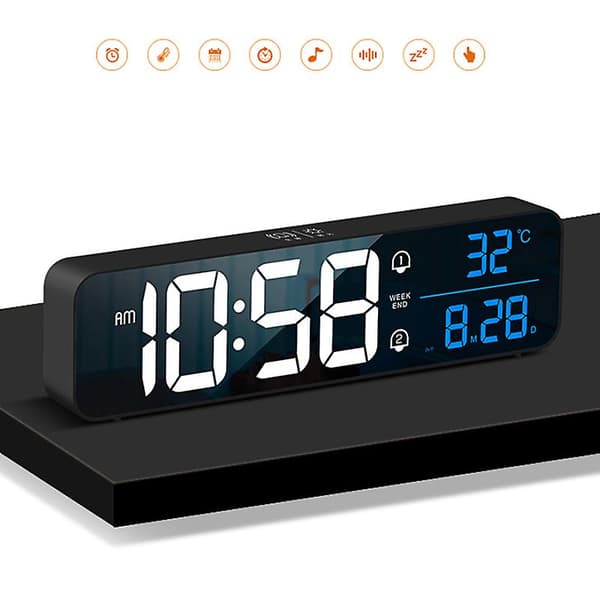 Digital LED Stor Display Väggklocka USB/Batteridriven Spegeldesign (Vit)