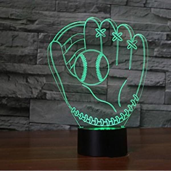 3D LED Baseballhanske Lys Illusjon Sensor Nattlys med Smart Touch og USB-kabel 7 Farge Variabel LED Duftlys for Soverom Dekorasjon