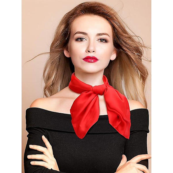 Dammode mjuk stor satin fyrkantig chiffong polyester sjal set huvud hals multianvändning enfärgade färger tillgängliga-röd