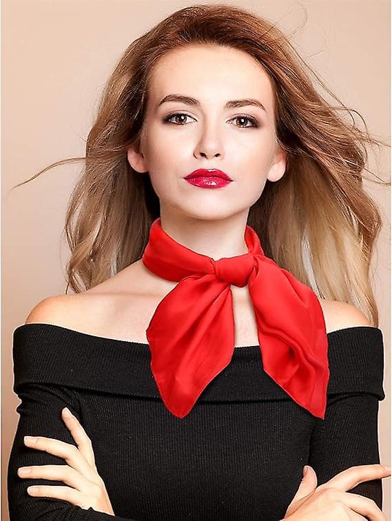 Kvindernes Fashion Soft Large Satin Square Chiffon Polyester Tørklæde Sæt Hoved Hals Multiuse Solid Farver Tilgængelige-Rød