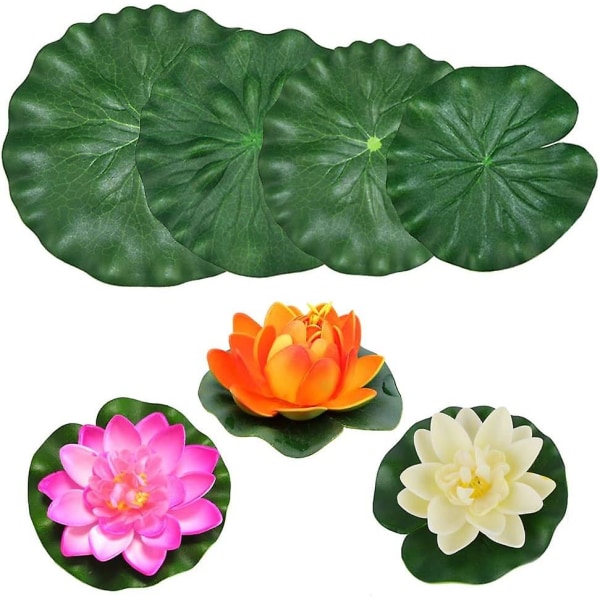 15 stycken simulerade näckrosor, simulerade lotusblad, simulerad lotus, flytande lotus, flytande näckros, flytande lotus simulering F
