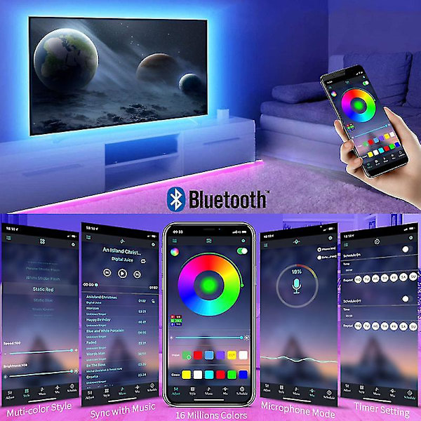 RGB 5050 LED-list med Bluetooth-appkontroll 5v USB för TV-bakgrundsbelysning rumsdekoration