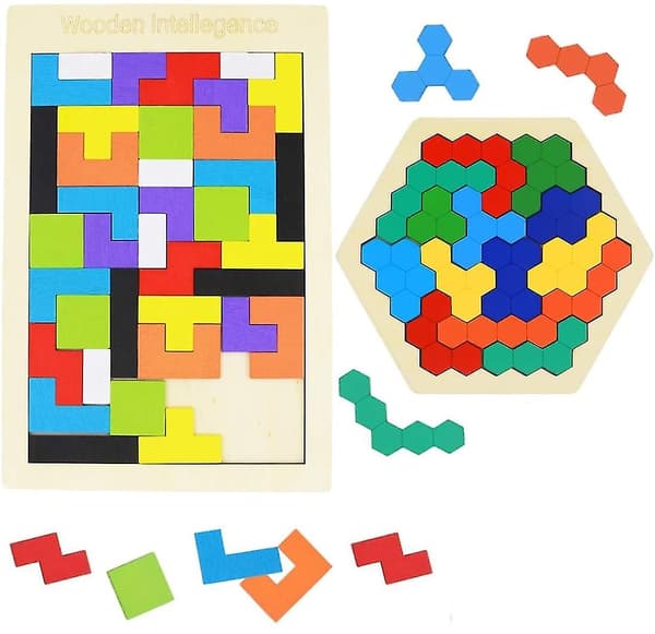 2-pack Trä Ryska Klossar Pussel + Hexagon Pussel Kompatibla Med Barn & Vuxna