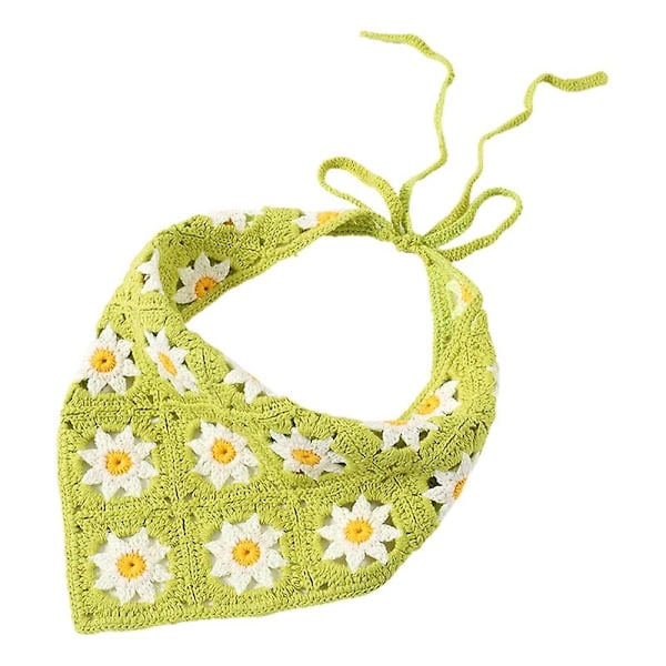 Floral Crochet Bandanas Women Knitted Head Kerchief Lovely Hairstyle Tool（Green）