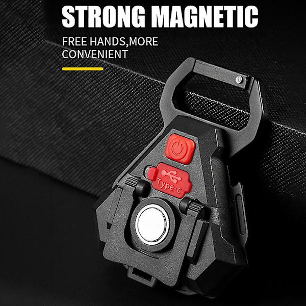 1 st USB-laddningsbar Mini Multifunktion Ficklampa COB Arbetslampa Med Stark Magnetisk 7 Belysningslägen 3 Färger