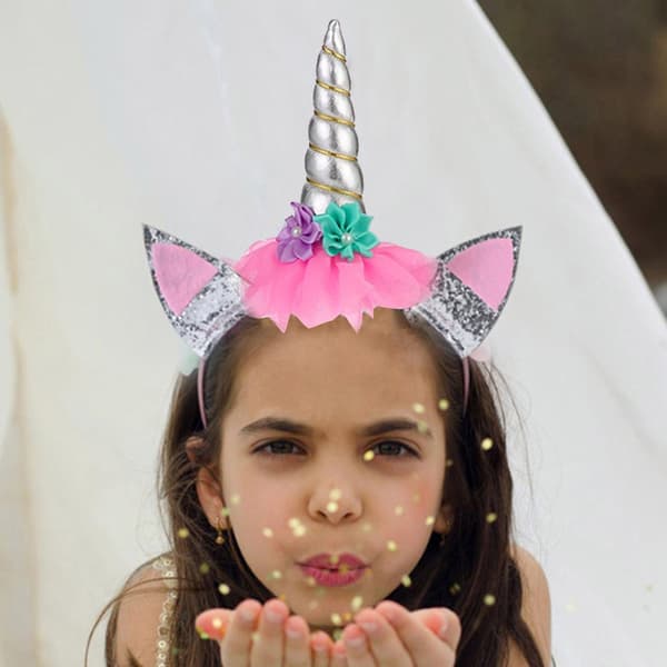 Unicorn Cat Ears Hodebånd for Jenter Fest Unicorn Hårbøyle Hodeplagg Fest (Rosa)