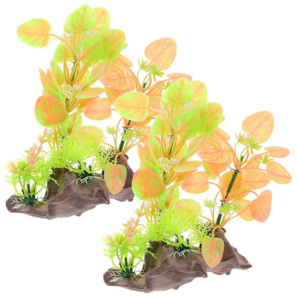2 stk. Akvarie Fisk Tank Plastplanter Levende Undervandsplanter Dekorationer Kunstige Vandplanter（15.00X15.00X8.00CM，Som Vist）