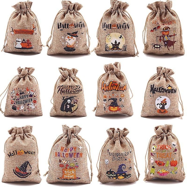 Dww-50 Pack (15 x 20 cm) Jutesäckar Halloween Trick Or Treat Jutesäckar Snörpåse Presentpåsar för Godisfest Godisgåva