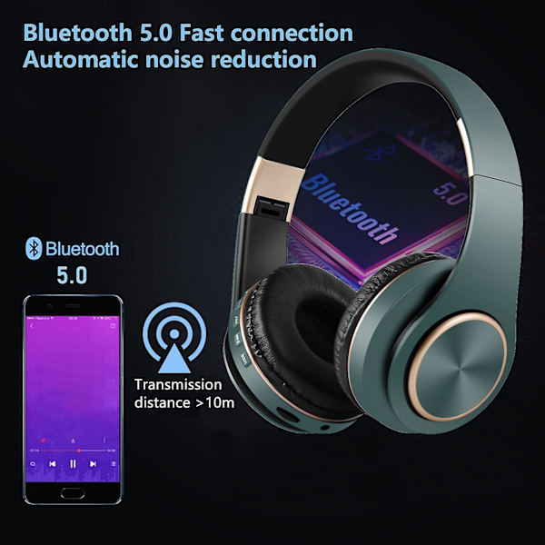 Hodetelefoner Trådløse Bluetooth Hodesett Subwoofer Bluetooth 5.0 Mobil Datamaskin Spill Musikk Sports Spill Hodetelefoner