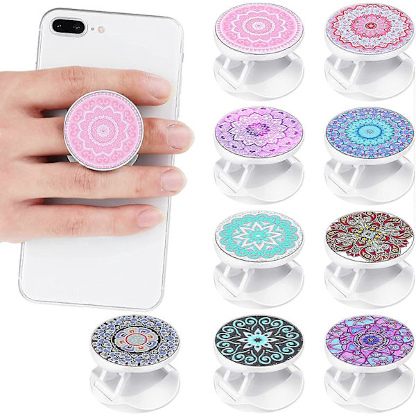 9 stycken mobiltelefonhållare med grepp, färgglada, hopfällbara, självhäftande sublimeringshållare för smartphones och surfplattor (mandala-stil)