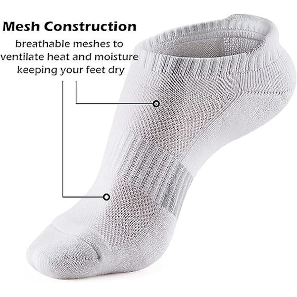 Ankelsokker for kvinner, løpesokker, usynlige sokker, polstret, 5 par/farge: hvit/størrelse: 8-10