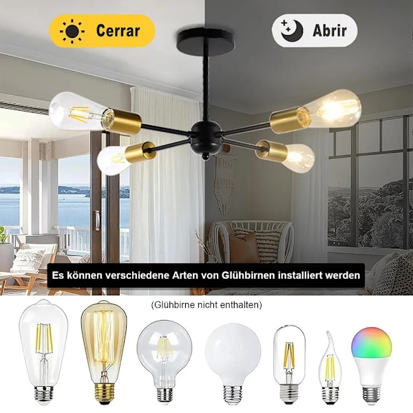 4-armet lysekrone, taklampe, ingen lyskilde, E26 lampeholder