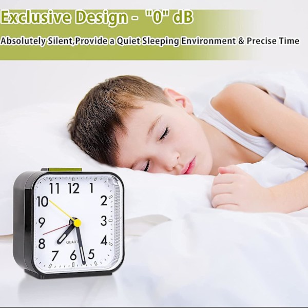 Tyst analog väckarklocka reseväckarklocka liten morgonväckarklocka med snooze-funktion batteri