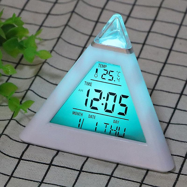 Digital Glowing Led Alarm Clock Pyramid Color Changing Clock Home Office Desk Table Clock Lcd Snooze Clock With Temperature Calendar Date Time Display
