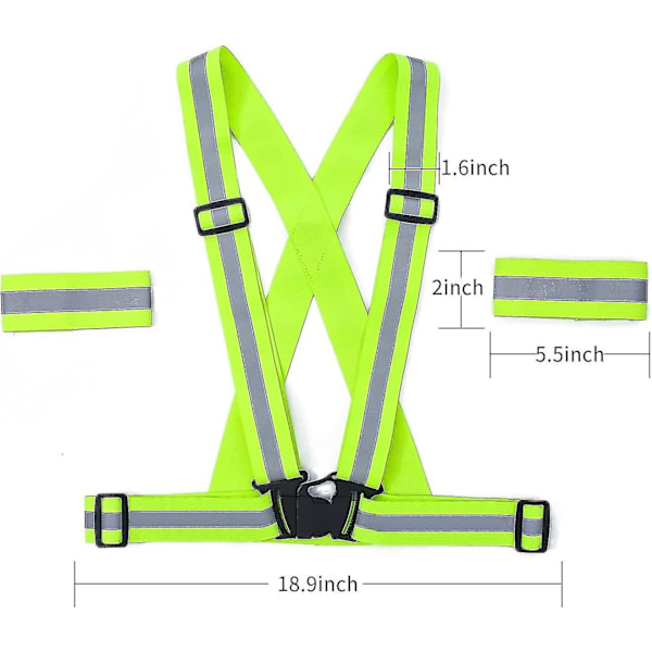Reflekterande väst för hög synlighet hela dagen och natten för löpning, cykling och mer, unisex (1 väst, 2 armbindningar)