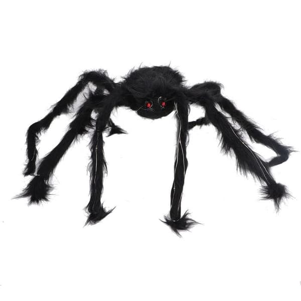 Minifinker Halloween Lysende Edderkopp Halloween Edderkoppdekorasjon, Svart Hårete Edderkopp med CR2032 Knappebatteri, 75cm x 4