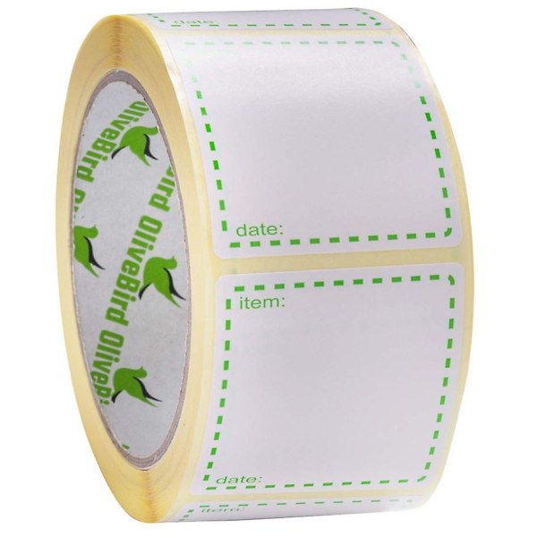 500 X Avtagbar etikettrulle, storlek 50x50 mm kvadratisk, vita och gröna datumetiketter, för återanvändbara behållare