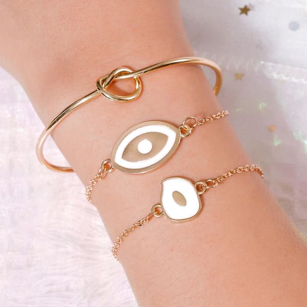 Trendy armbånd med onde øjne til kvinder, justerbar kæde, håndledstilbehør (sølv)