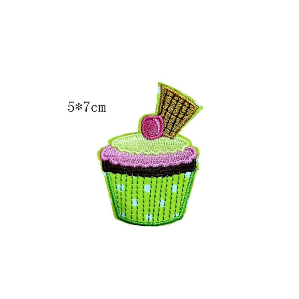 Dww-7 stykker cupcake broderi patches, børns tøj jakke taske med farvede stryge-på patches, DIY søde broderi patches, dejlige