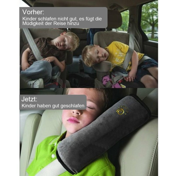 2 STK bæltepuder til børn, sovepude til bil, 100 % forureningsfri (grå)