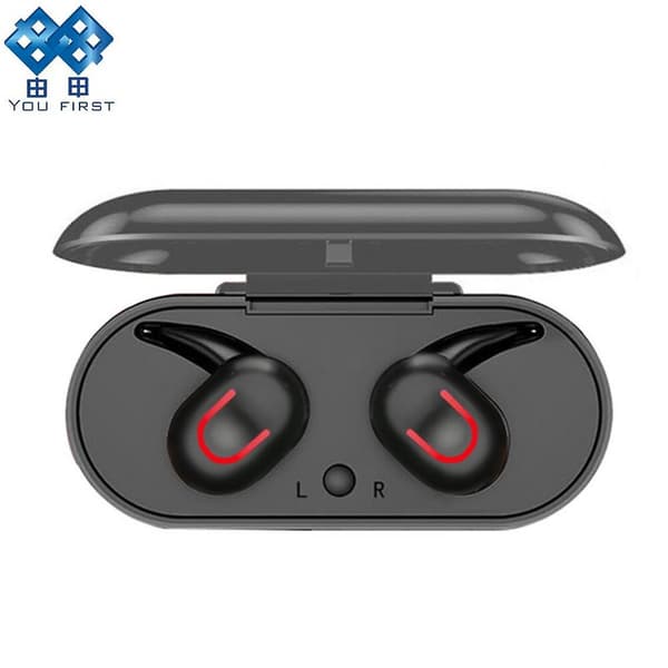 Start med Bluetooth 5.0 headset, trådløst headset, stereo headset, mikrofon, håndfri headset, mobiltelefon, Bluetooth headset, opladningsboks.