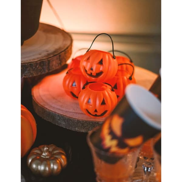 6 Mini Halloween Græskarspande 6,5 x 5 cm - Orange