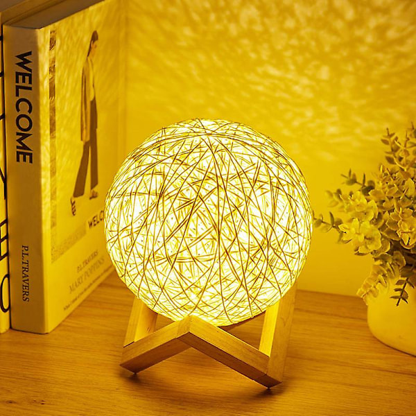 Dww-LED Night Light, Bedside Lamp, Rattan and Wood Bedroom Atmosphere Lamp, USB Rechargeable