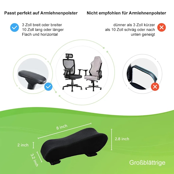2 ergonomiske armlæn, memory foam albuepude, sort/grå