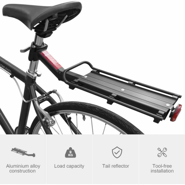 Cykelställ Cykelställ med snabbkoppling bak i aluminiumlegering bagagehållare med reflektor, svart