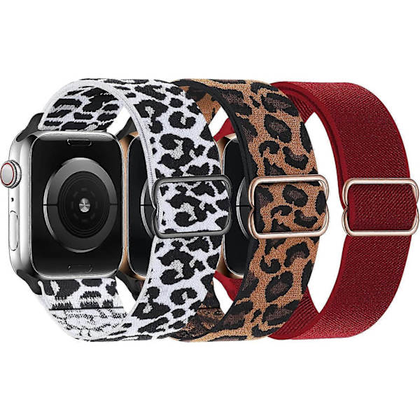 Stretchig Sport Elastiskt Band Kompatibelt med Apple Watch Band 40mm 41mm 38mm Kvinnor Män Stretch Loop Nylon för iWatch SE Serie 7 6 5 4 3 Leopard Cheet