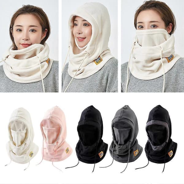 Fleecehue og maske 2-i-1 til mænd og kvinder vinter vindtæt varm White